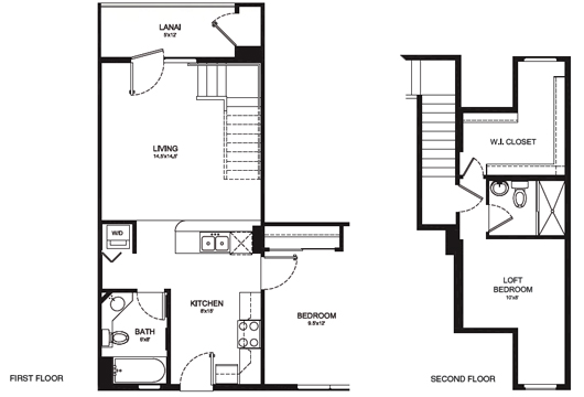 TYPE H - 1 BEDROOM 2 BATH, LOFT
Something for every lifestyle 899 Total Square Feet ~ 825 sq. ft Living Area ~ 74 sq. ft. Lanai
